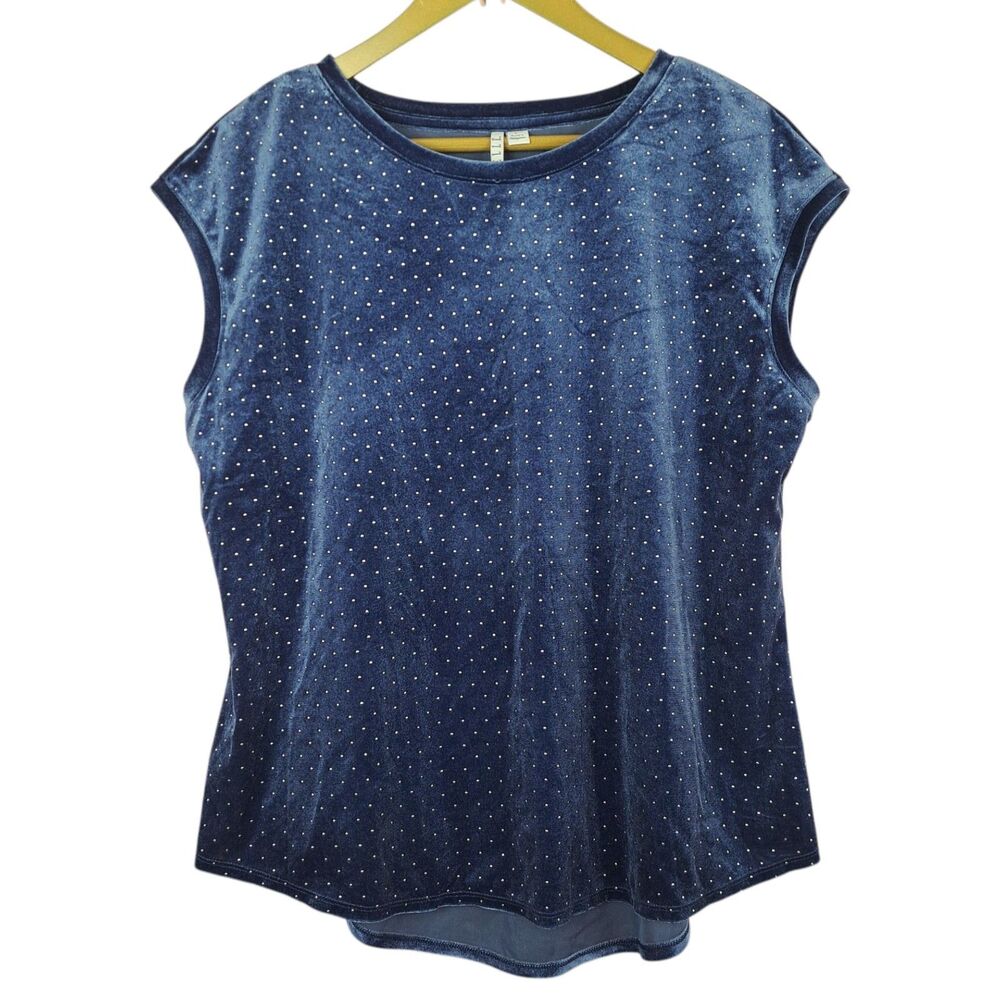 Elle Women Soft Velvet Navy Blue Size L Embellished Sleeveless - Picture 2 of 11